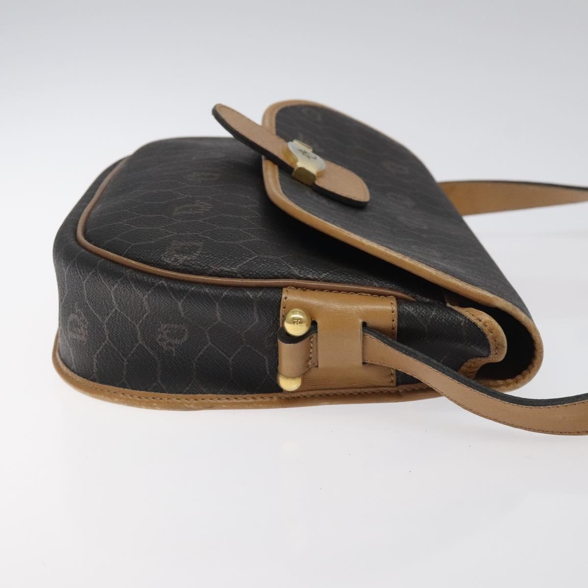 Christian Dior Vintage Honeycomb Flap Crossbody Bag Coated Canvas, BLACK, CANVAS, Crossbody bag