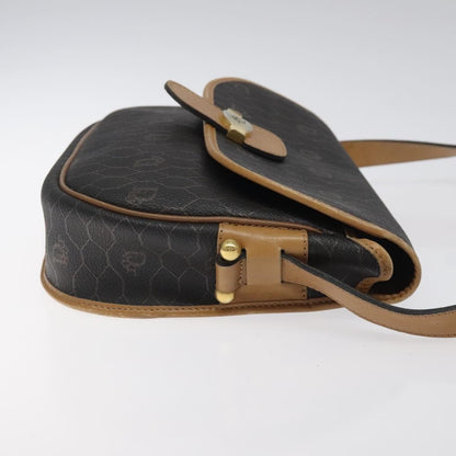 Christian Dior Vintage Honeycomb Flap Crossbody Bag Coated Canvas, BLACK, CANVAS, Crossbody bag