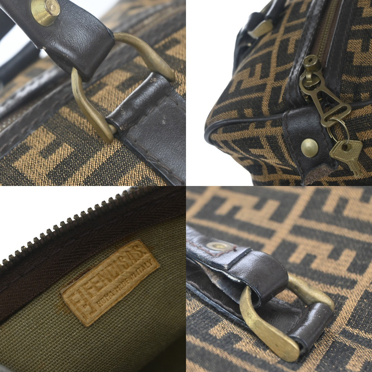Fendi Convertible Boston Bag Zucca Canvas, BROWN, CANVAS, Travel bag
