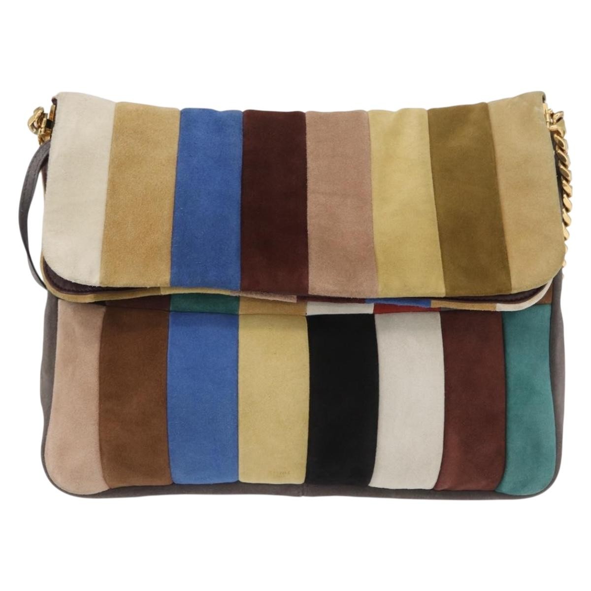 Celine Triomphe Chain Shoulder Bag Leather, MULTICOLOUR, SUEDE, Crossbody bag