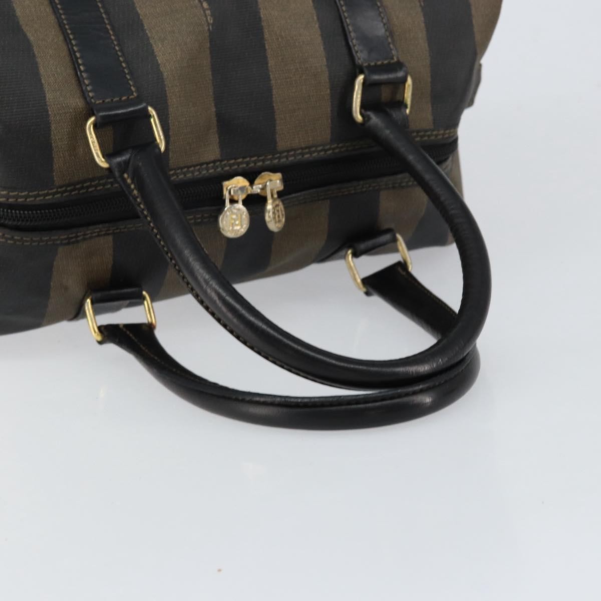 Fendi Vintage Pequin Boston Bag Coated Canvas, BROWN, CANVAS, Handbag