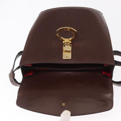 Celine Circle Logo Shoulder Bag Leather, BROWN, LEATHER, Shoulder bag