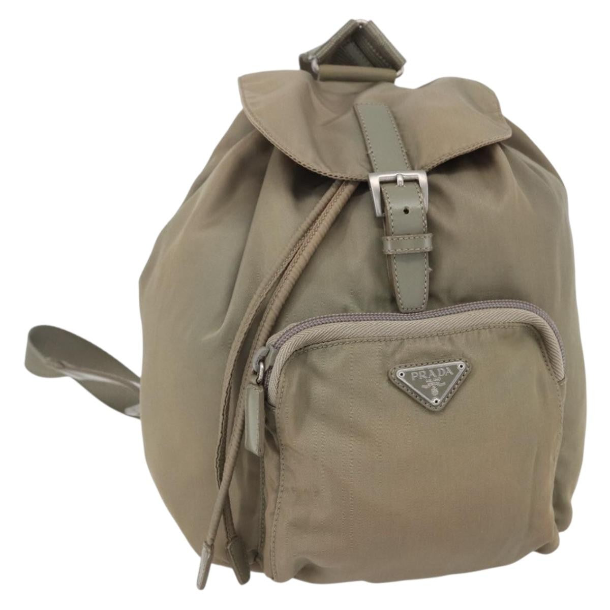 Prada Front Pocket Buckle Backpack Nylon, BEIGE, NYLON, Backpack