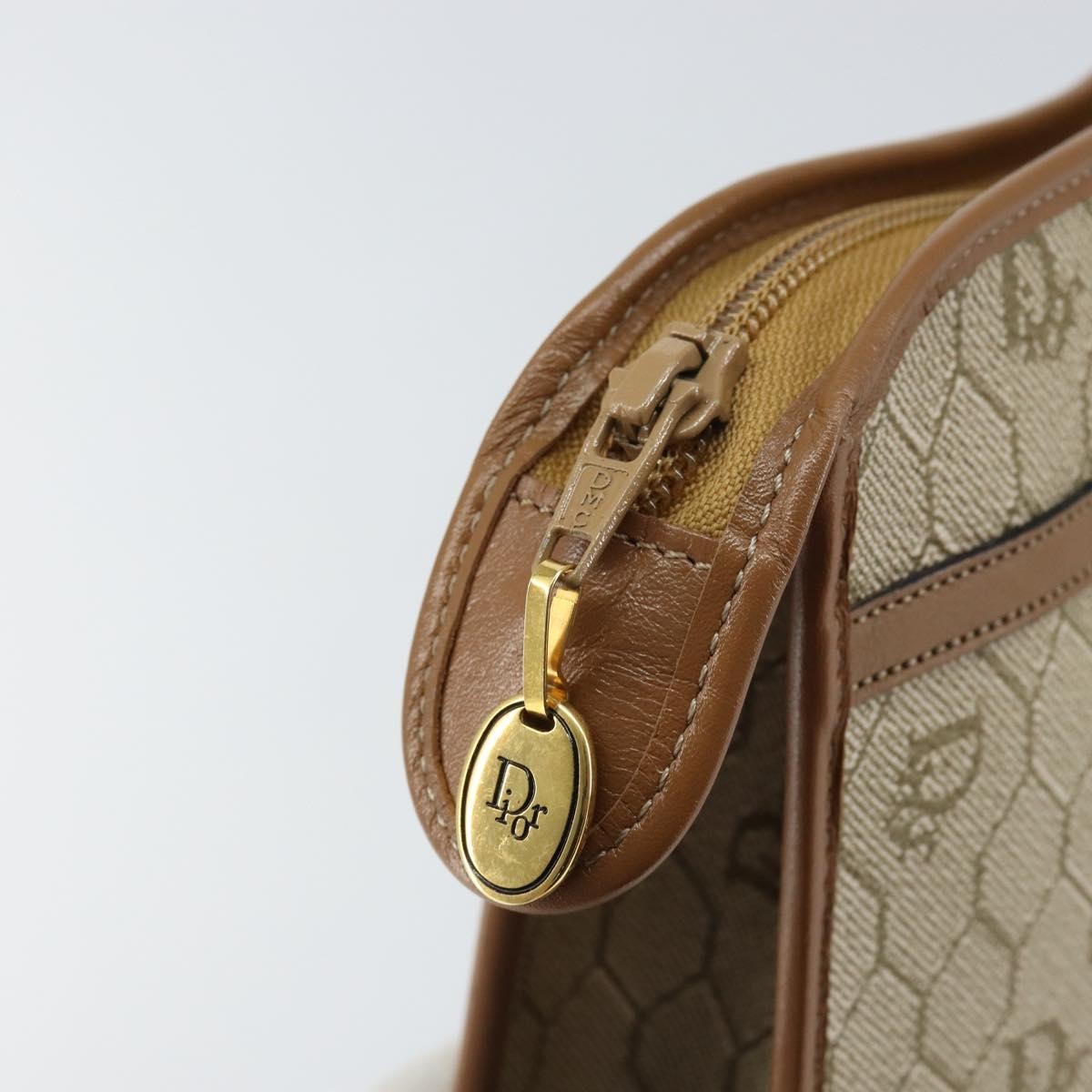 Christian Dior Vintage Honeycomb Zip Pouch Coated Canvas, Beige, Canvas, Clutch