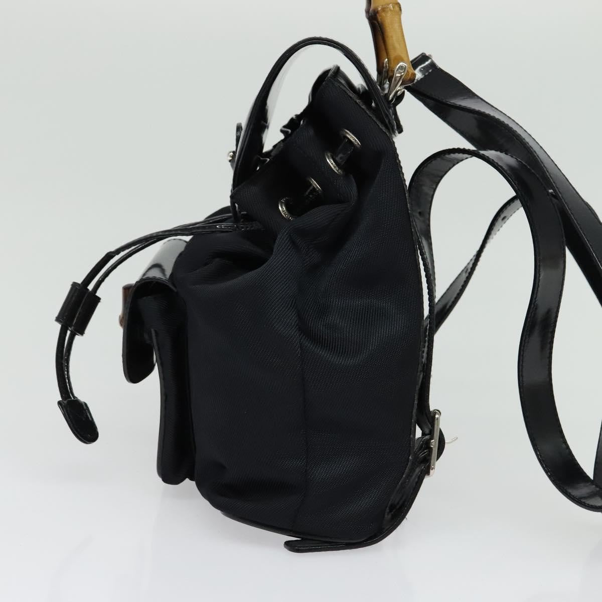Gucci Vintage Bamboo Backpack Nylon and Patent Leather, BLACK, NYLON, Backpack