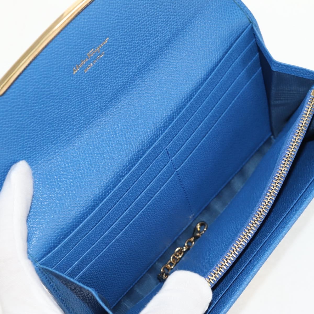 Salvatore Ferragamo Gancini Flap Continental Wallet Leather, Blue, Leather, Wallet