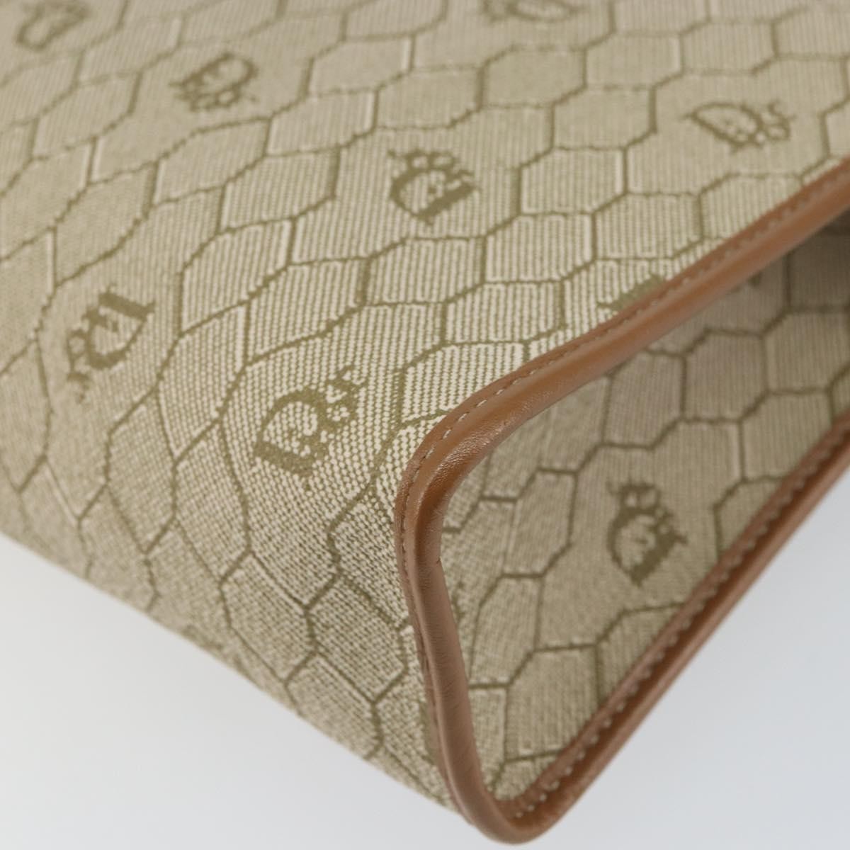 Christian Dior Vintage Honeycomb Zip Pouch Coated Canvas, Beige, Canvas, Clutch