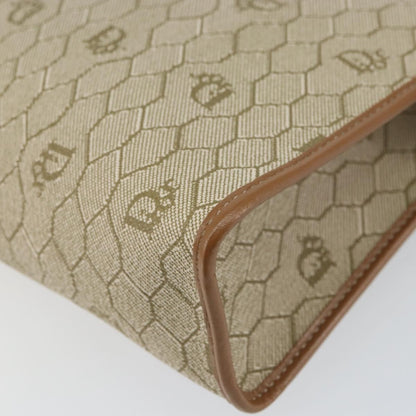 Christian Dior Vintage Honeycomb Zip Pouch Coated Canvas, Beige, Canvas, Clutch