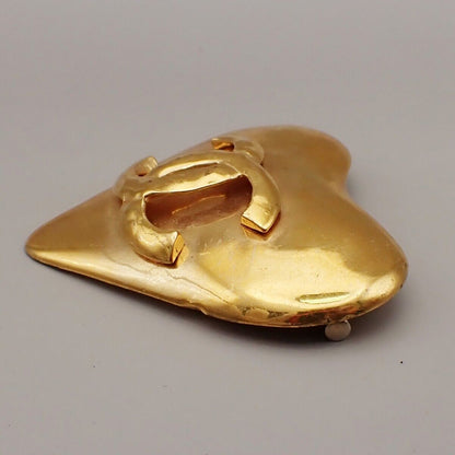 Chanel Vintage CC Heart Brooch Metal, GOLD, GOLD_PLATED, Brooch