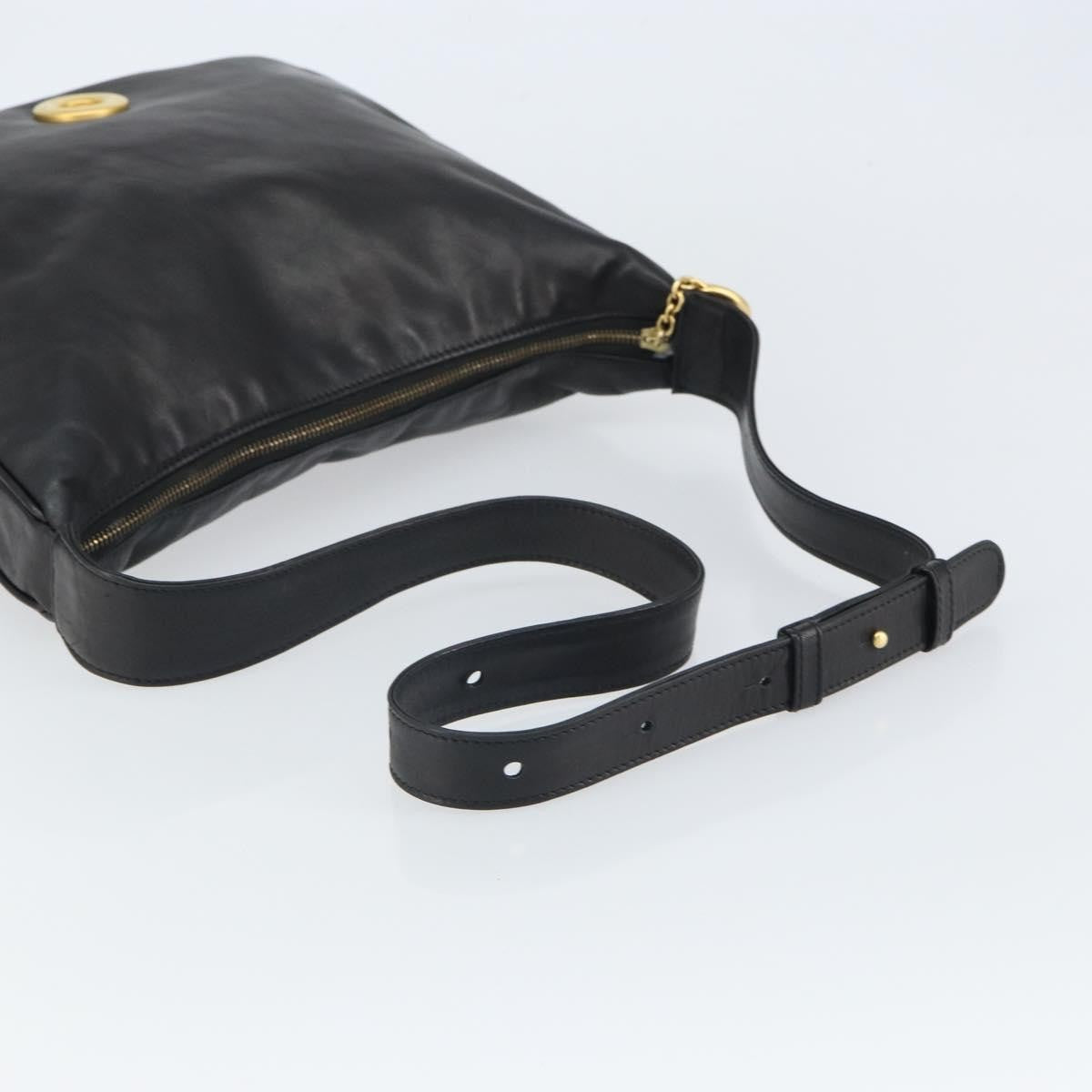 Celine Circle Logo Shoulder Bag Leather, BLACK, LEATHER, Shoulder bag