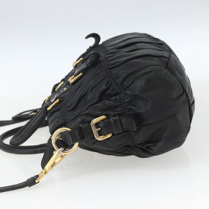 Prada Gaufre Convertible Satchel Nappa Leather, BLACK, LEATHER, Handbag