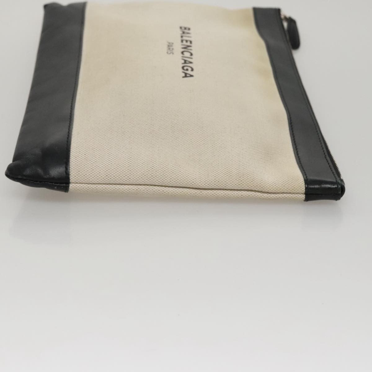 Balenciaga Navy Zip Pouch Canvas and Leather, BLACK, CANVAS, Clutche & pouche