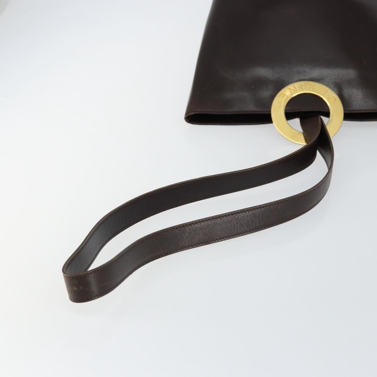 Celine Circle logo Leather, BROWN, LEATHER, Shoulder bag