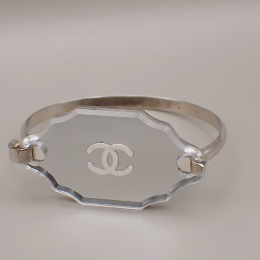 Chanel CC Logo Mirror Bangle Bracelet Metal and Plastic, SILVER, SILVER_PLATED, Bracelet