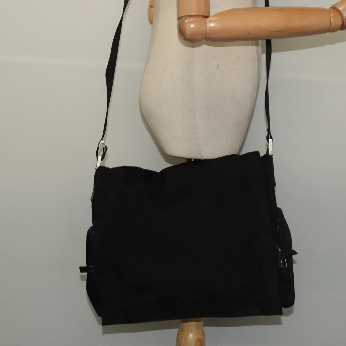 Gucci Side Pocket Flap Messenger Bag Nylon, BLACK, NYLON, Shoulder bag