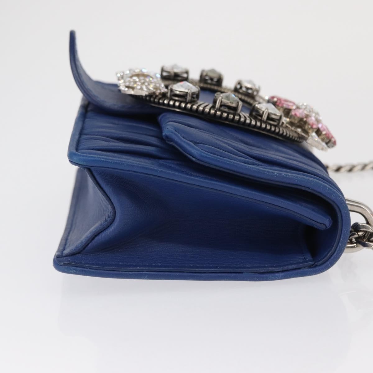 Miu Miu Madras Crystal Buckle Shoulder Bag Matelasse Leather, BLUE, LEATHER, Shoulder bag