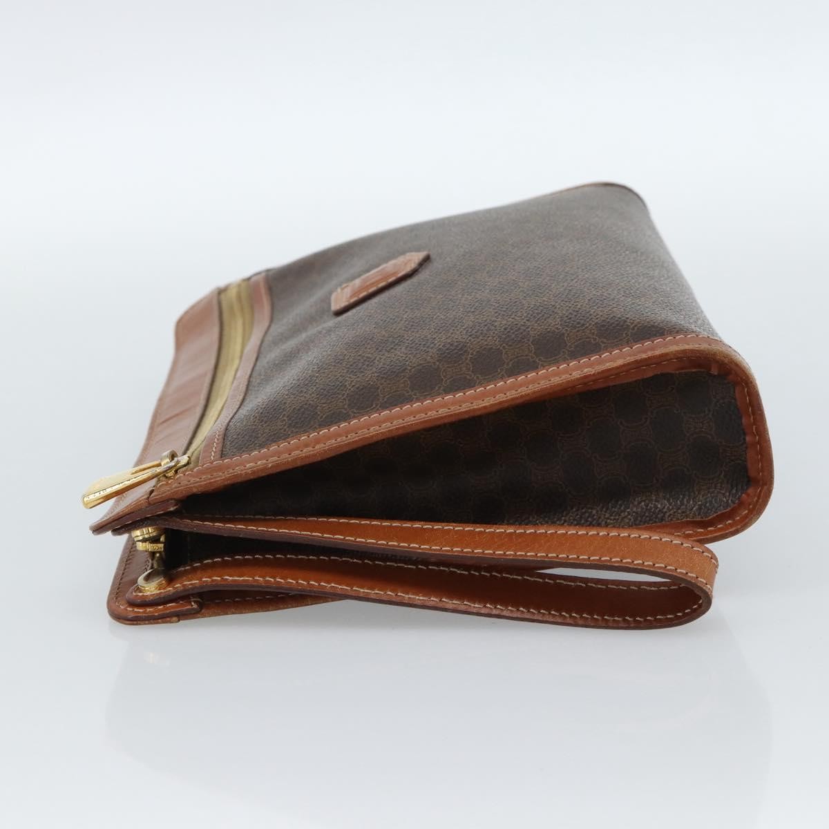 Celine Macadam Pochette Canvas, Brown, Canvas, Clutch