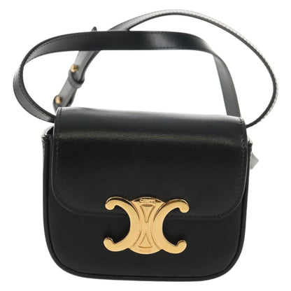 Celine Vintage Triomphe Shoulder Bag Leather, Black, Leather, Handbag