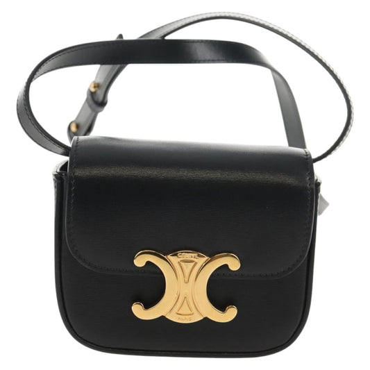 Celine Vintage Triomphe Shoulder Bag Leather, Black, Leather, Handbag