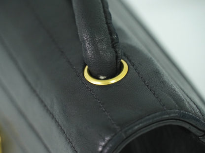 Chanel Flap shoulder Bag Leather, BLACK, LEATHER, Shoulder bag