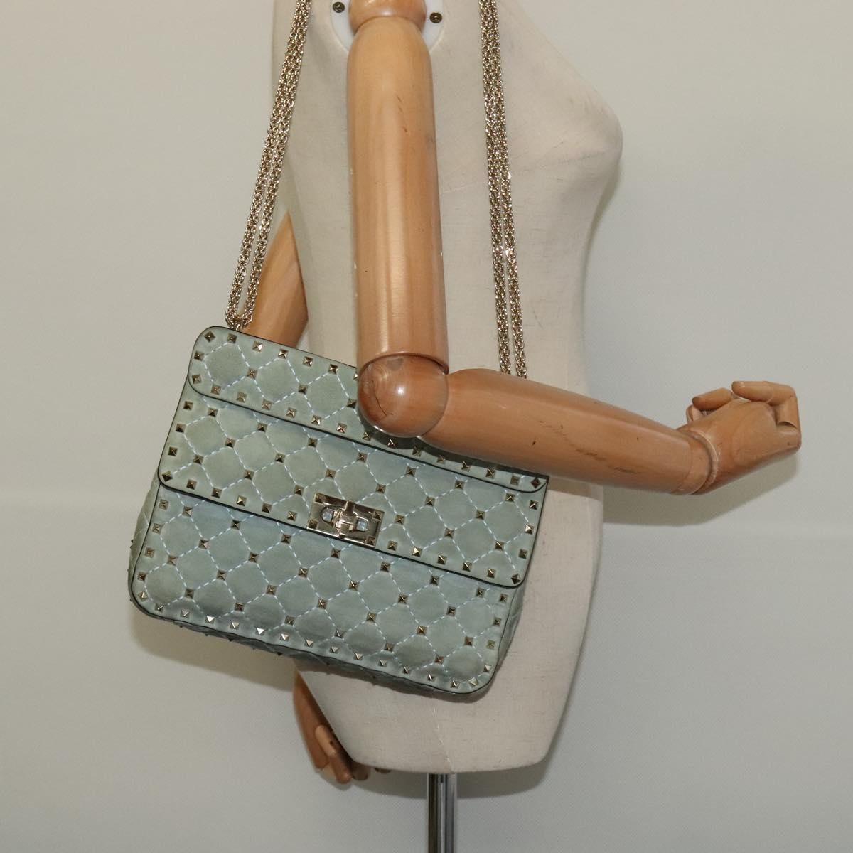 Valentino Garavani Rockstud Spike Flap Bag Quilted Suede, BLUE, SUEDE, Shoulder bag