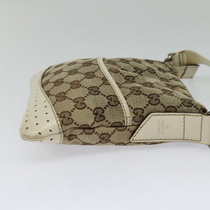 Gucci Zip Messenger Bag GG Canvas with Perforated Leather, BEIGE, CANVAS, Crossbody bag