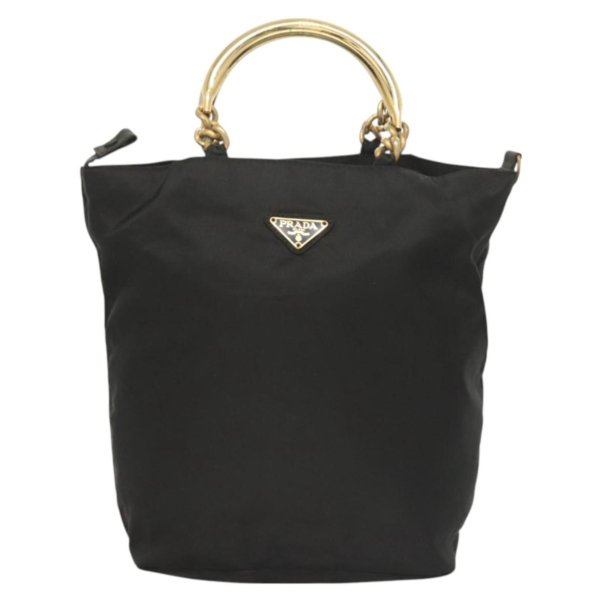 Prada Metal Handles Tote Tessuto, BLACK, NYLON, Handbag