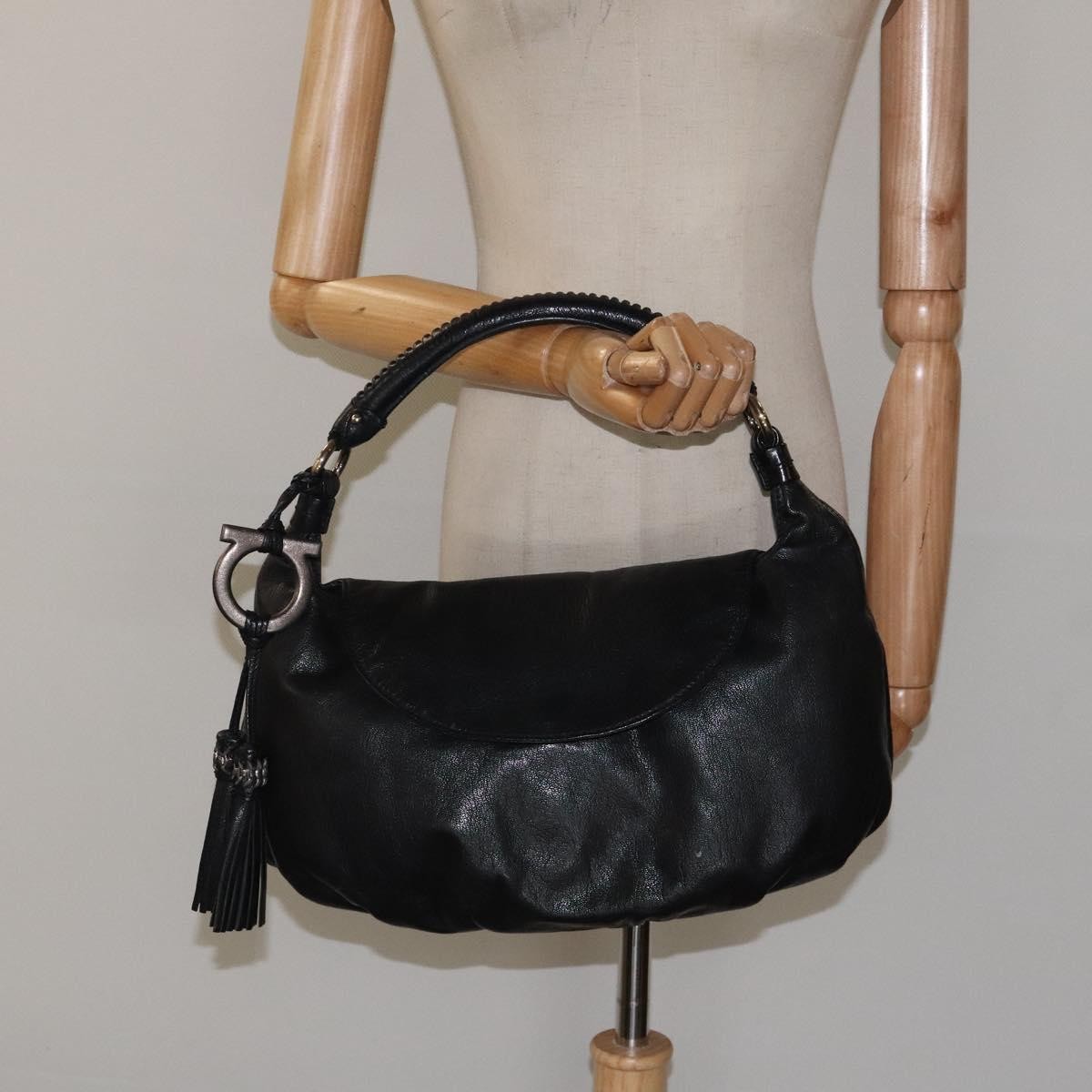 Salvatore Ferragamo Gancini handbag Leather, BLACK, LEATHER, Handbag