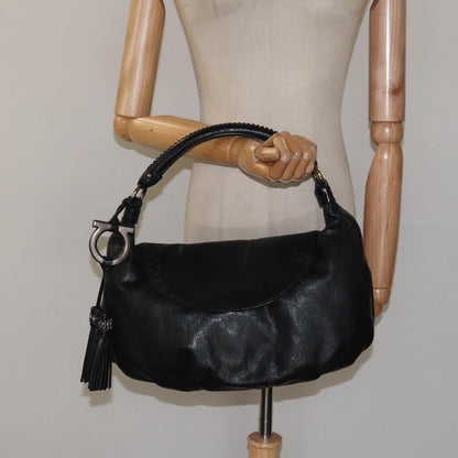 Salvatore Ferragamo Gancini handbag Leather, BLACK, LEATHER, Handbag