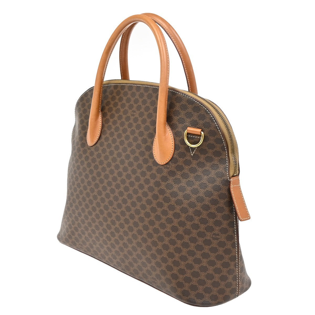 Celine Vintage Macadam Handbag Canvas and Leather, BROWN, CANVAS, Handbag