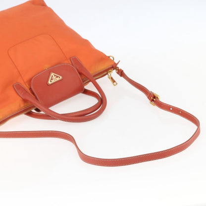 Prada Convertible Flap Tote Tessuto and Saffiano Leather, Orange, Nylon, Tote Bag