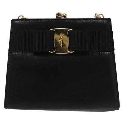 Salvatore Ferragamo Vala Shoulder Bag Leather, BLACK, LEATHER, Shoulder bag