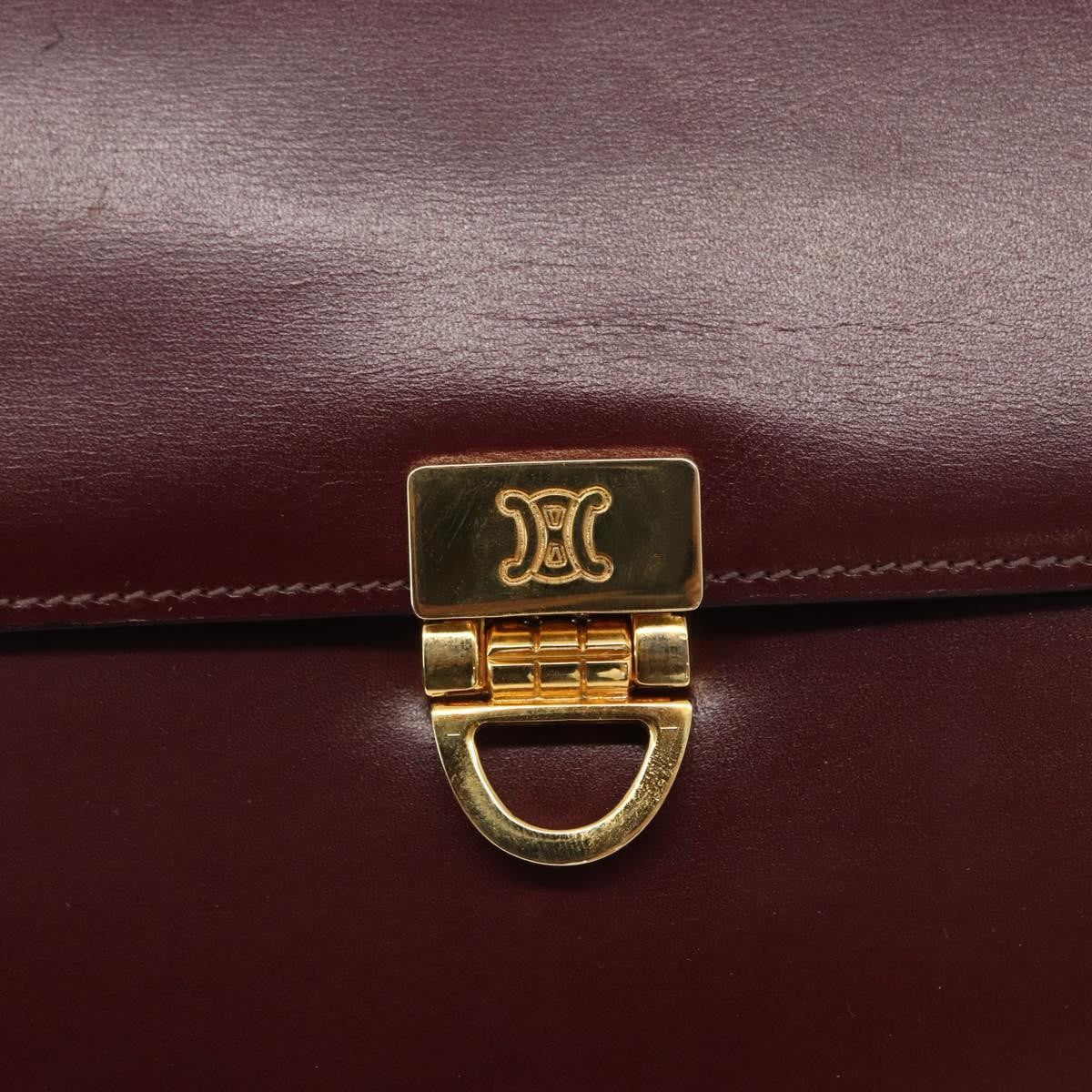 Celine Vintage Flap Shoulder Bag Leather, BURGUNDY, LEATHER, Shoulder bag