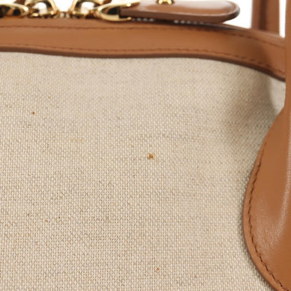 Salvatore Ferragamo Vintage Fiamma Satchel Canvas and Leather, BEIGE, CANVAS, Handbag