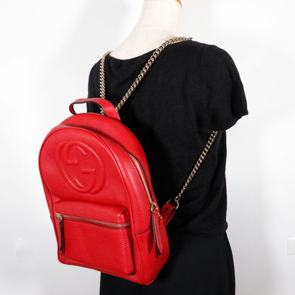 Gucci Soho Chain Backpack Leather, RED, LEATHER, Backpack