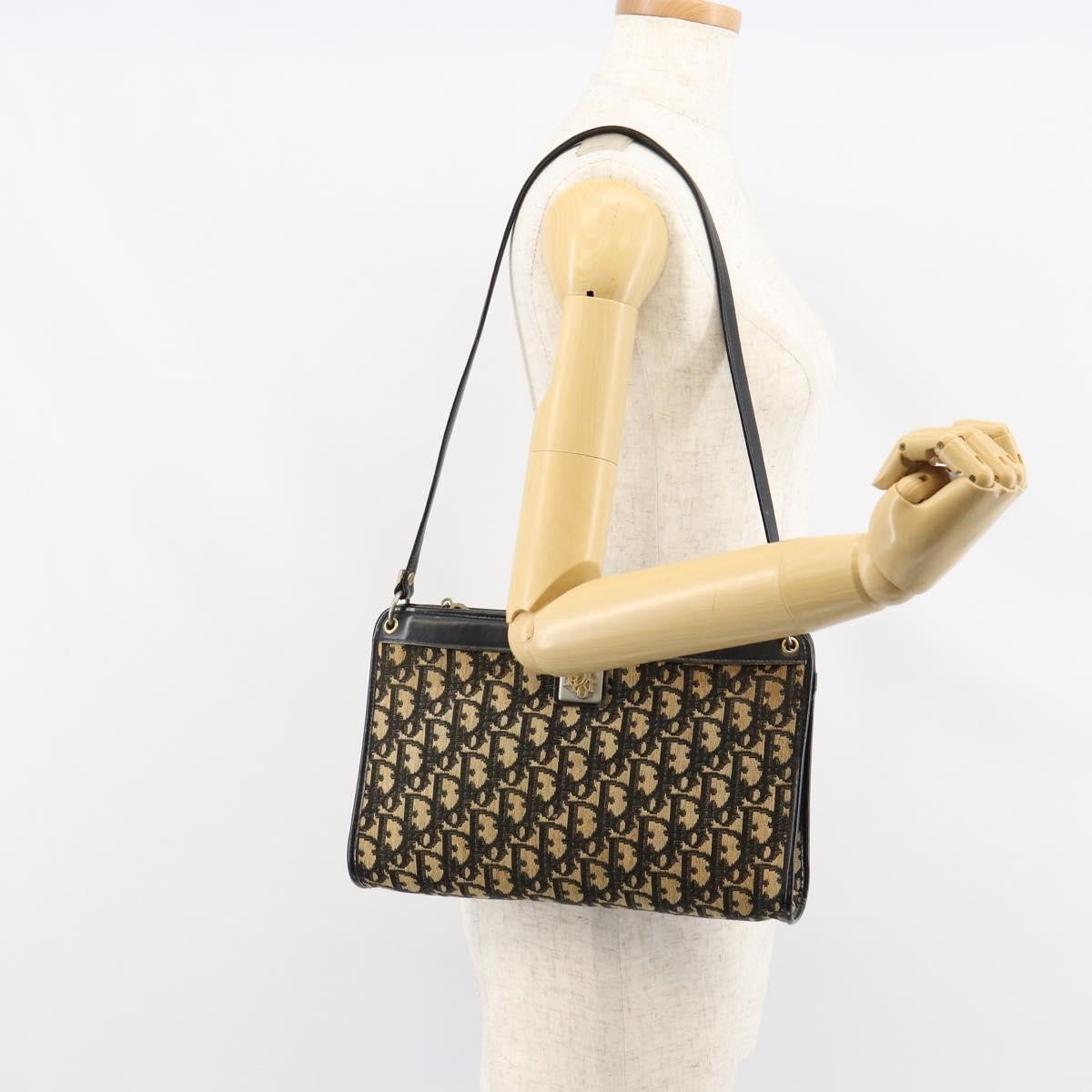 Christian Dior Vintage Trotter Shoulder Bag Canvas, NAVY, CANVAS, Shoulder bag