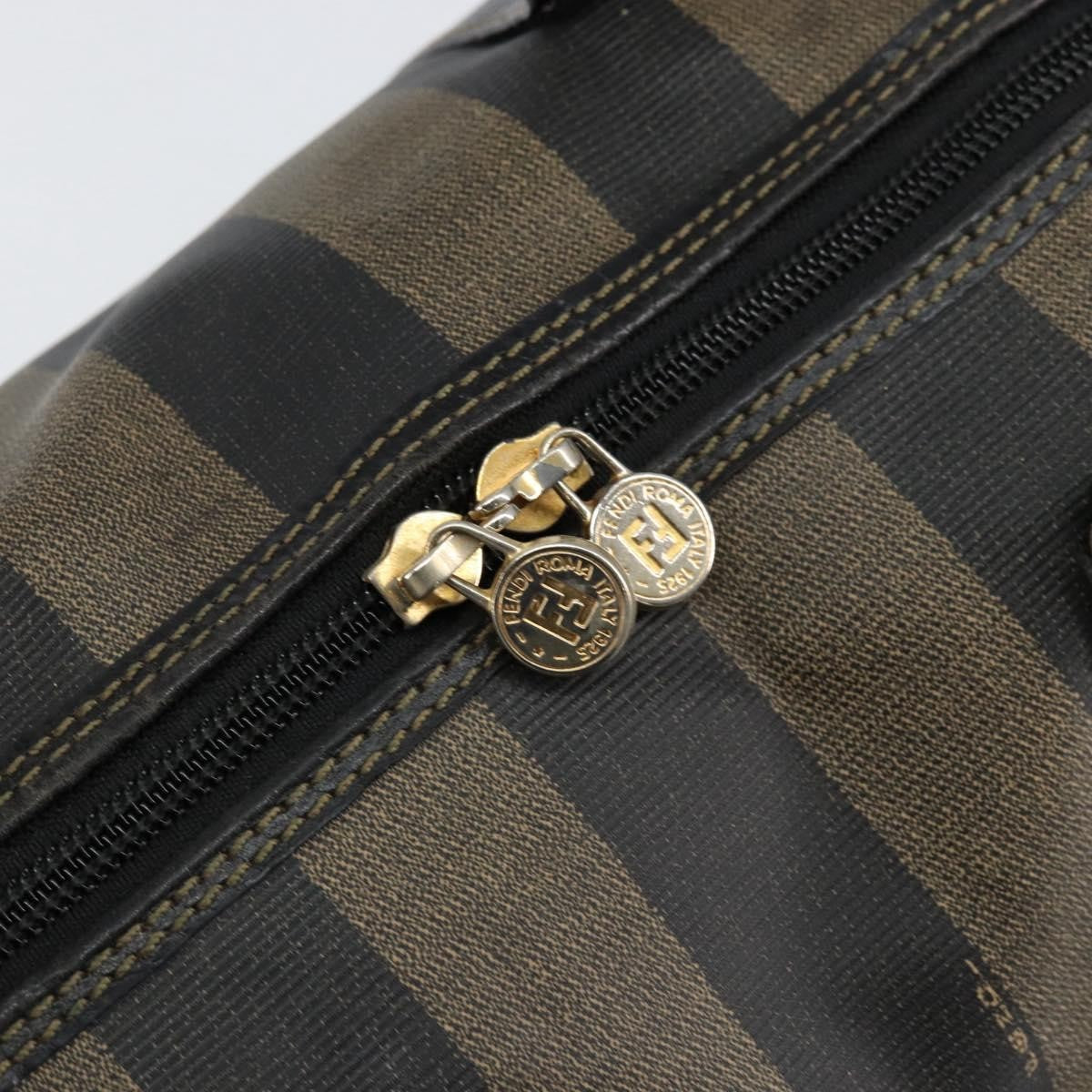 Fendi Vintage Pequin Boston Bag Coated Canvas, BROWN, CANVAS, Handbag