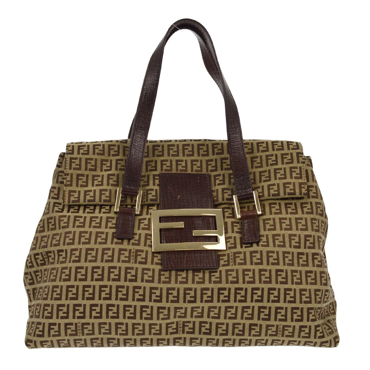 Fendi Vintage Flap Satchel Zucchino Canvas, BROWN, CANVAS, Handbag