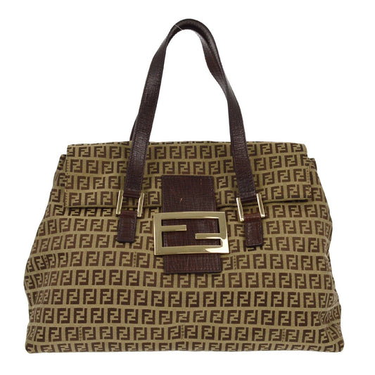 Fendi Vintage Flap Satchel Zucchino Canvas, BROWN, CANVAS, Handbag