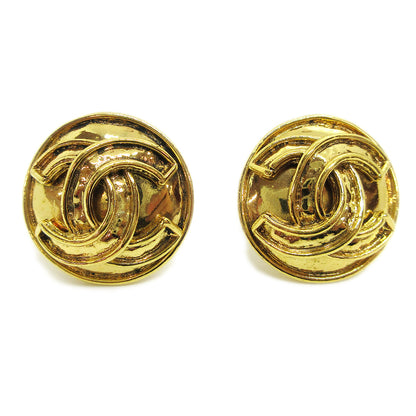 Chanel Vintage CC Round Clip-On Earrings Metal, GOLD, GOLD_PLATED, Earrings