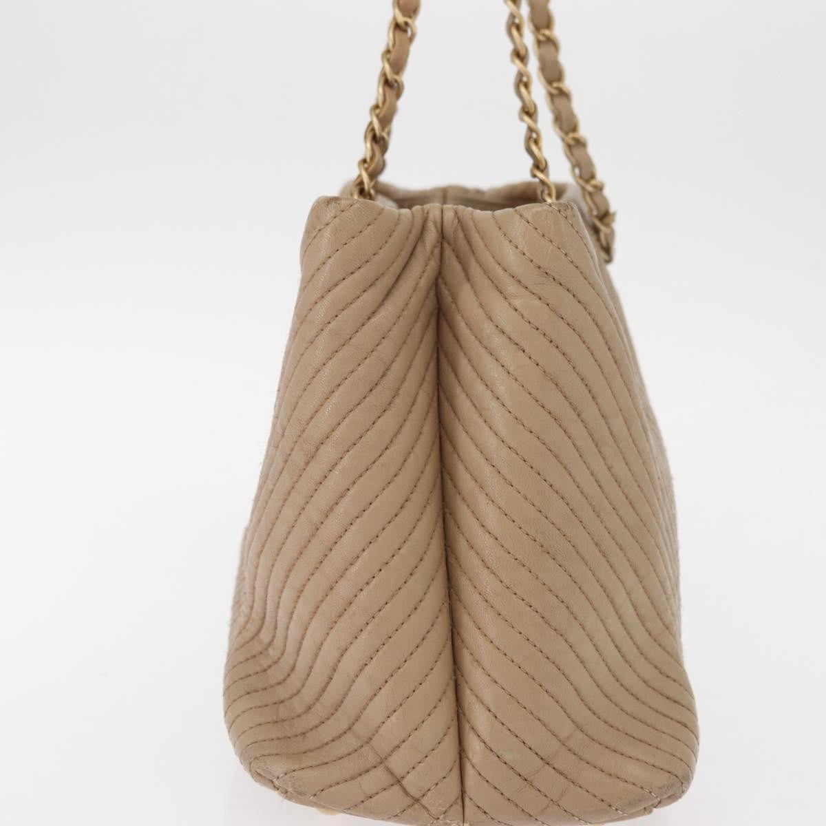 Chanel Medallion Charm Tote Chevron Wrinkled Lambskin, BEIGE, LEATHER, Tote bag