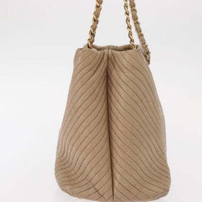 Chanel Medallion Charm Tote Chevron Wrinkled Lambskin, BEIGE, LEATHER, Tote bag