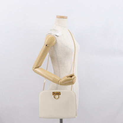 Salvatore Ferragamo Vintage Chain Shoulder Bag Leather, WHITE, LEATHER, Shoulder bag