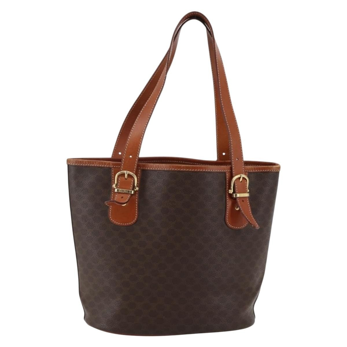 Celine Vintage Macadam Shopper Tote Coated Canvas, BROWN, CANVAS, Tote bag