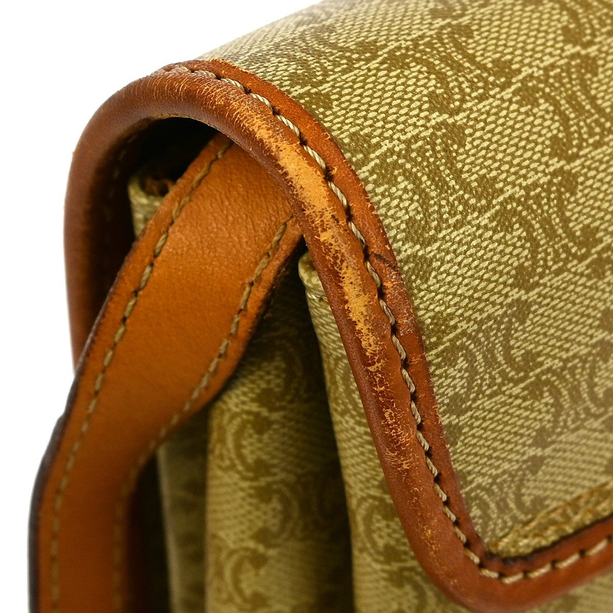 Celine Vintage Macadam Shoulder Bag Canvas and Leather, BEIGE, CANVAS, Shoulder bag