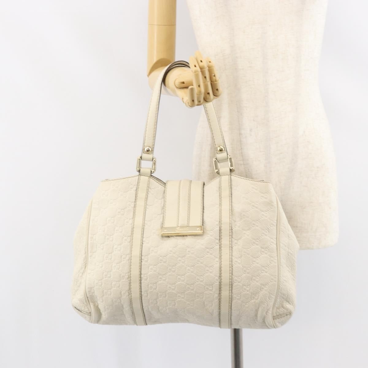 Gucci New Ladies Web Tote Guccissima Leather, WHITE, LEATHER, Tote bag