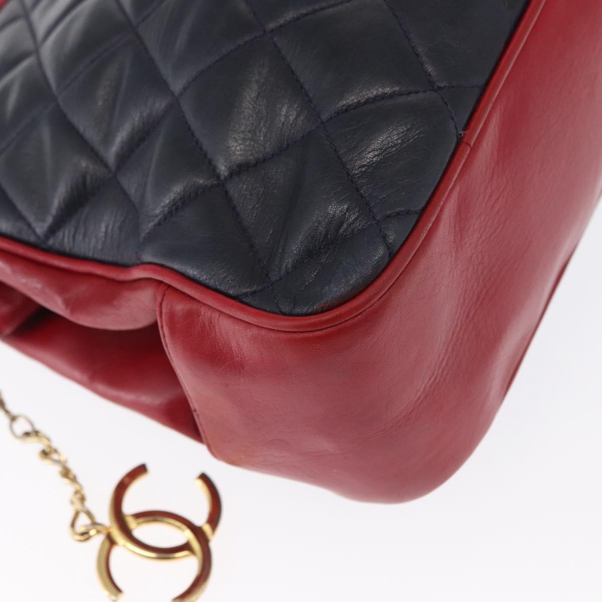 Chanel Vintage Chain Tote Quilted Lambskin, NAVY, LEATHER, Shoulder bag