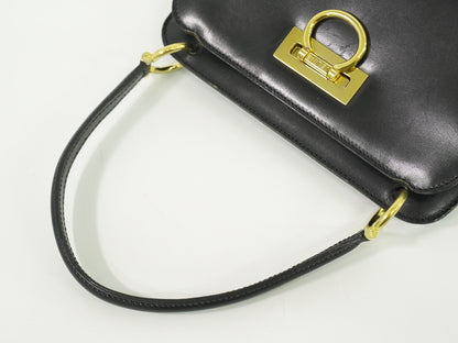 Celine Gancini Handbag Leather, BLACK, LEATHER, Handbag