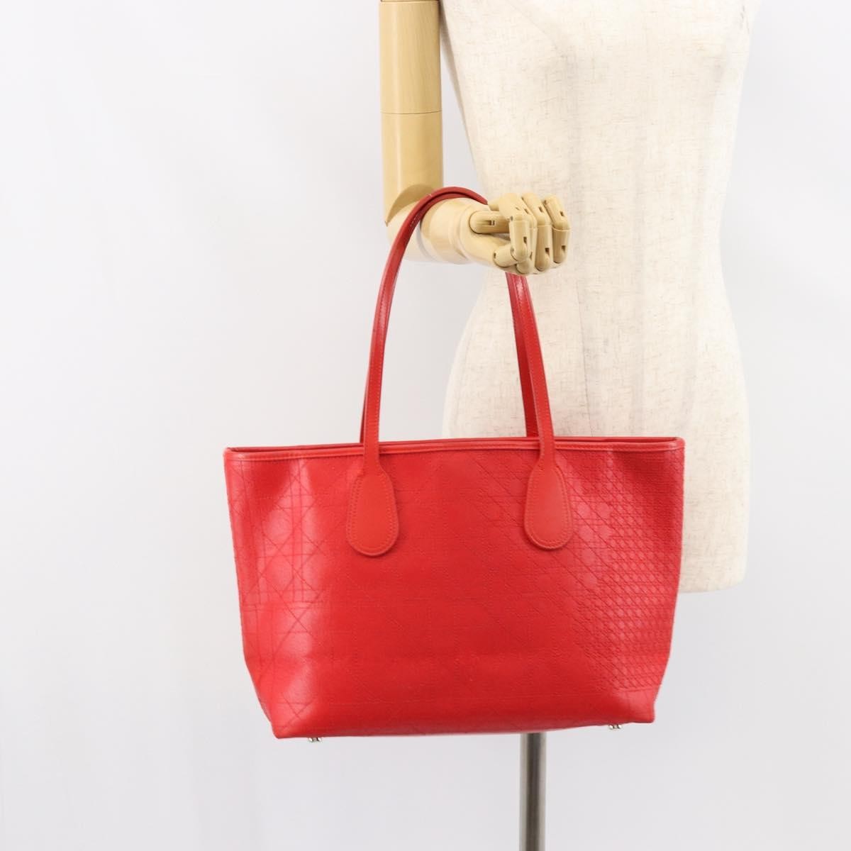 Christian Dior Panarea Tote Printed Cannage Quilt Canvas, RED, CANVAS, Tote bag