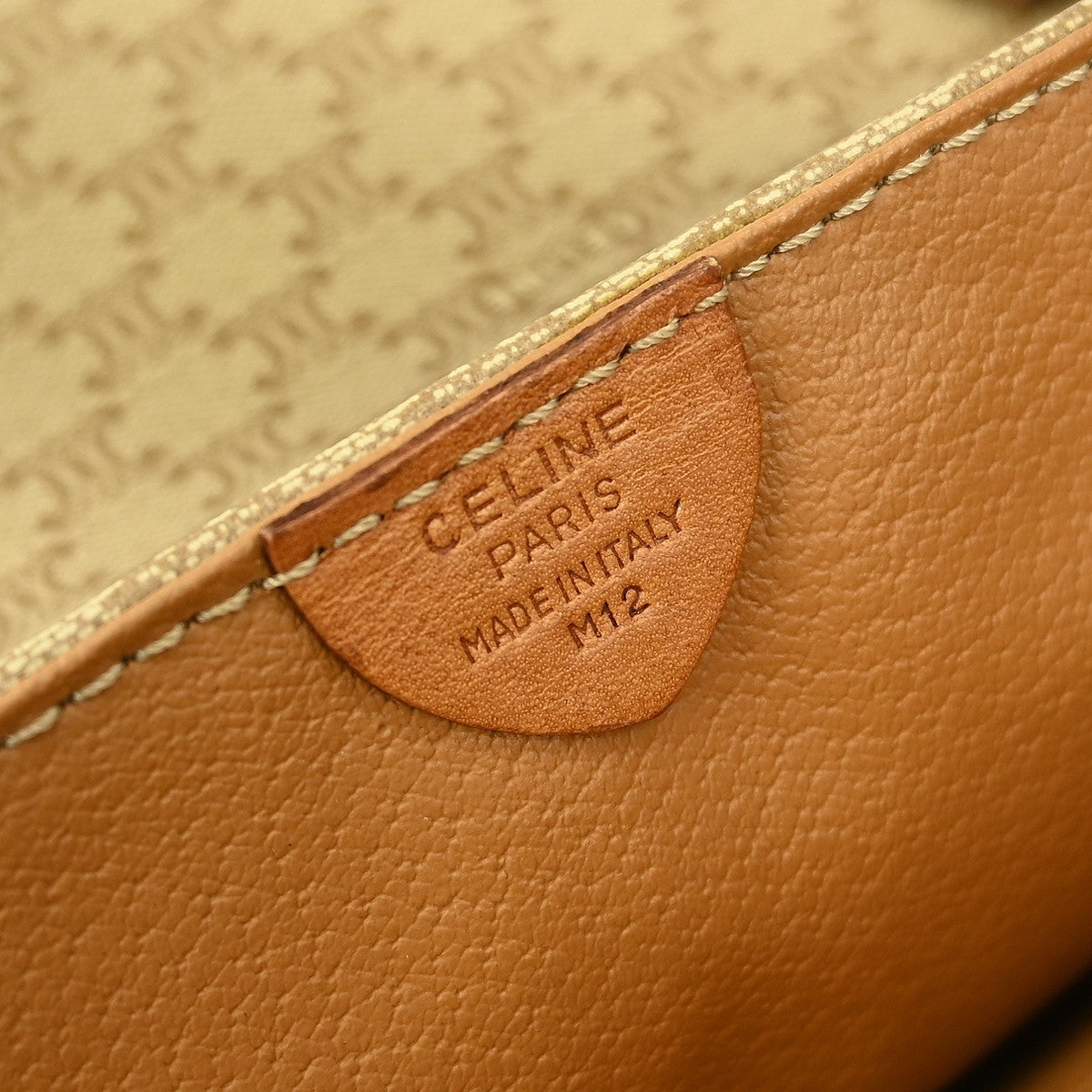 Celine Vintage Macadam Shoulder Bag Canvas and Leather, BEIGE, CANVAS, Shoulder bag